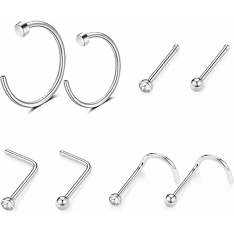 GAGABODY G23 Titanium 20G Nose Ring Hoop 2mm Press Fit Crystal Gem Nose Screw Nose Studs Ring L-Shaped Bone Piercing Jewelry