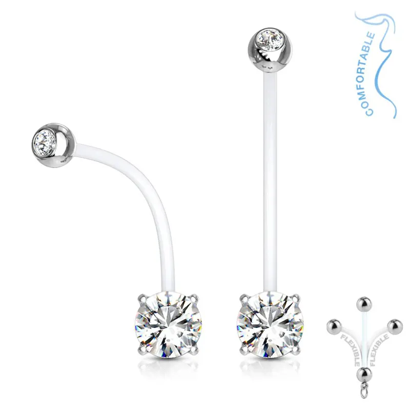 Double Jeweled Prong-Set Belly Bars for Pregnancy