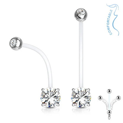 Double Jeweled Prong-Set Belly Bars for Pregnancy