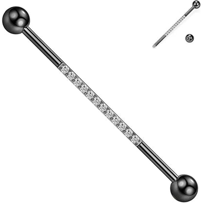 14G 1/2 Inch Medical Steel Black Band CZ Cartilage Piercing