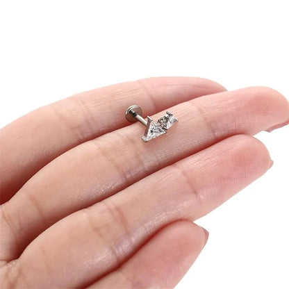 G23 Silver Double Triangular Zircon Nose Stud 1.2*6