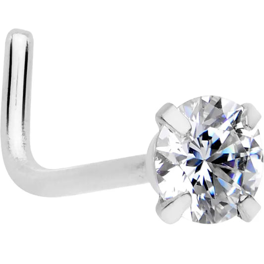 20G 1/4 Clear CZ Gem Stainless Steel L-Shaped Nose Stud