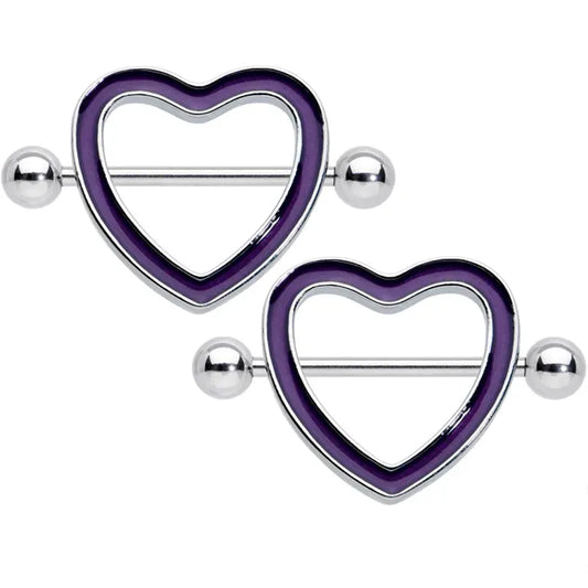 14G 5/8" Glow-in-the-Dark Purple Heart Valentine Nipple Shield Set