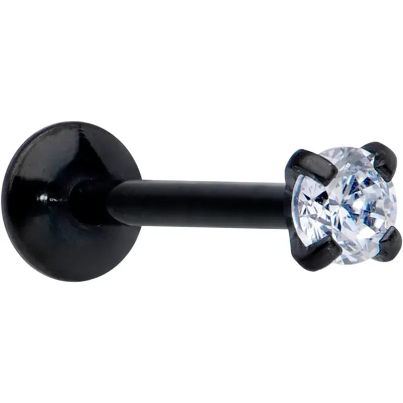 Classic Black CZ Gem Threadless Labret Stud