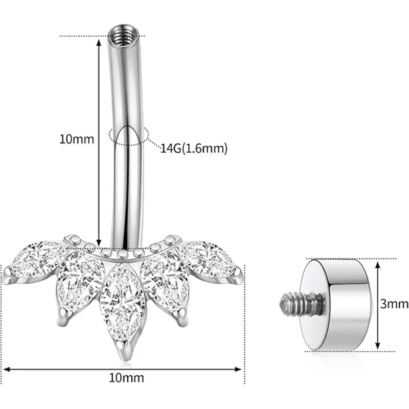 G23 10mm Silver Inlaid Transparent Zirconia Navel Stud