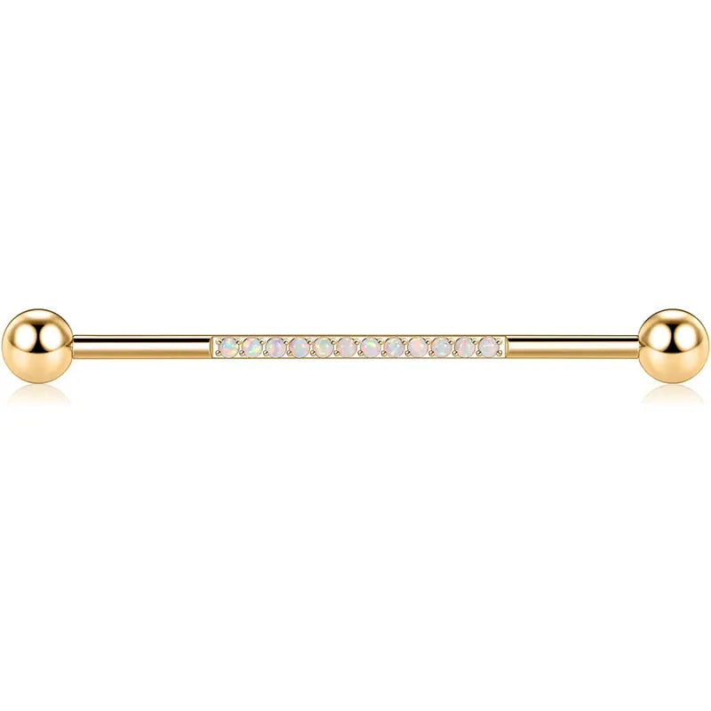 14G Surgical Steel 1/2" Gold Industrial Barbell with White Opal