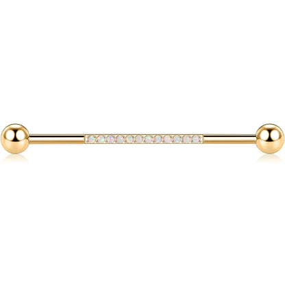 14G Surgical Steel 1/2" Gold Industrial Barbell with White Opal