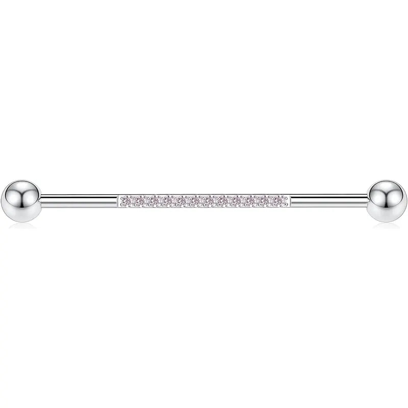 14G 1/2" Silver Surgical Steel with Pink CZ Industrial Barbell