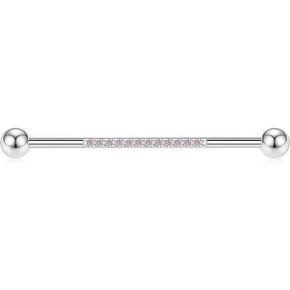 14G 1/2" Silver Surgical Steel with Pink CZ Industrial Barbell