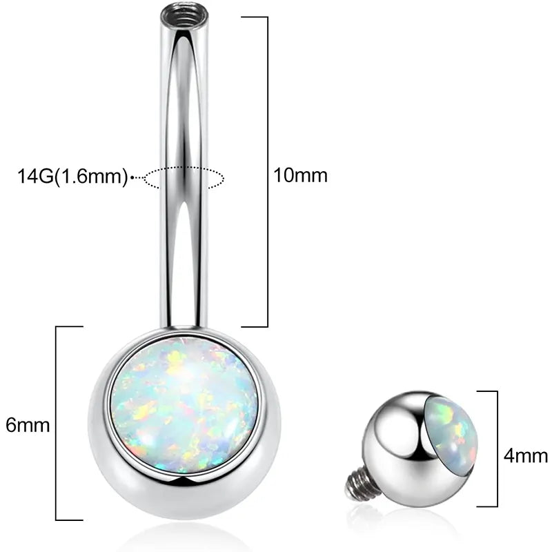 14G G23 Titanium 10mm Round Opal 3/8" Belly Button Ring