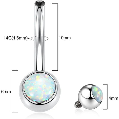 14G G23 Titanium 10mm Round Opal 3/8" Belly Button Ring