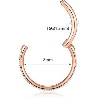 316L Stainless Steel 8mm with Clear CZ Rose Gold Hoop Earrings