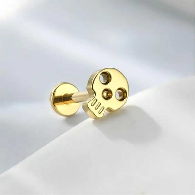 16G Titanium Gold Skull Internal Thread Lip Ring