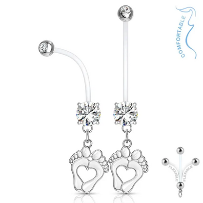 Belly Bar with Crystal and Dangling Baby Feet