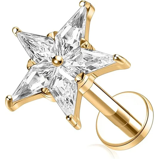 G23 Gold Large Five-pointed Star Zircon Nose Stud 1.2*6