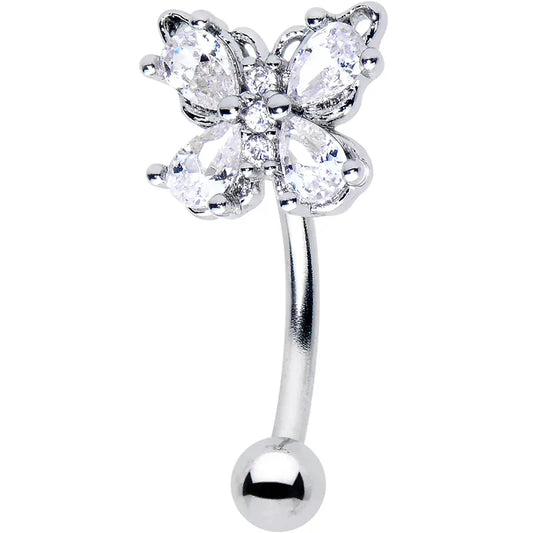 16G 5/16" Crystal Elegance Butterfly Curved Eyebrow Ring