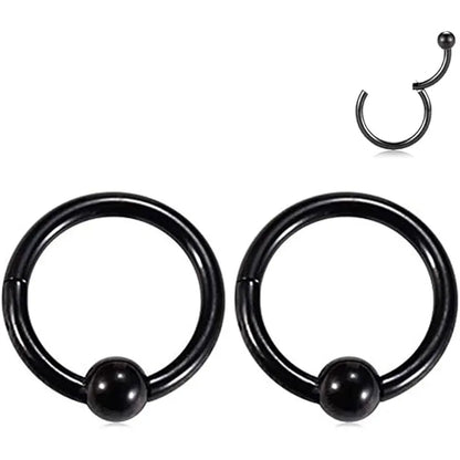 GAGABODY Septum Clicker Captive Bead Ring 16g Daith Earrings Surgical Steel Rook Piercing Jewelry Helix Earring Black Nose Ring 8mm Lobe Body Jewelry