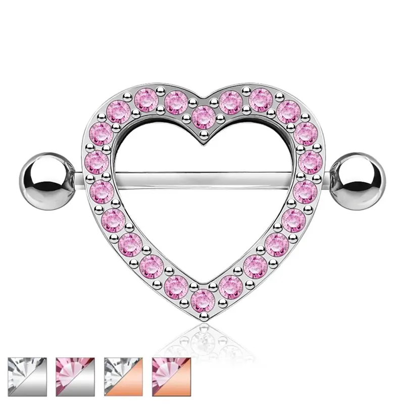 Nipple Piercing with Heart and Pink Coloured Diamond