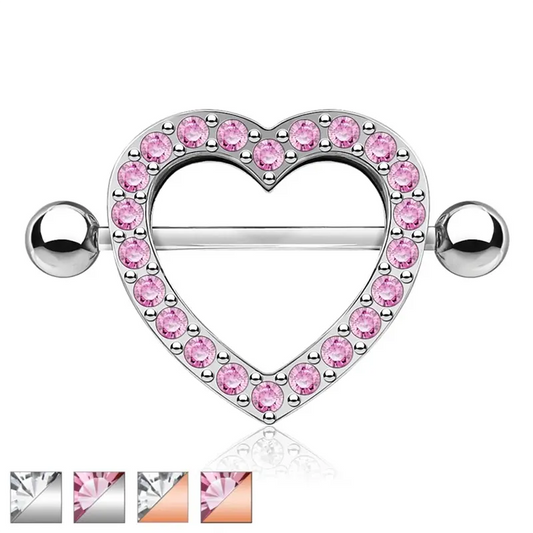 Nipple Piercing with Heart and Pink Coloured Diamond