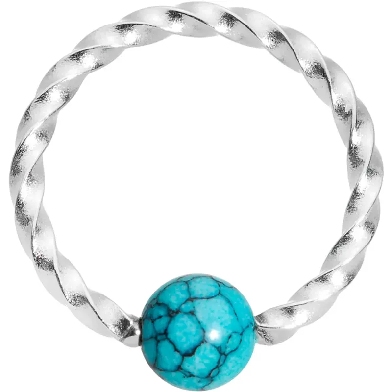 16G 3/8 Twisted Faux Turquoise Captive Bead Ring