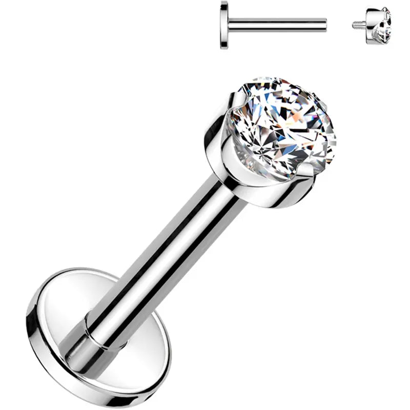 16G 5/16 3mm Clear CZ Round Titanium Flatback Earring