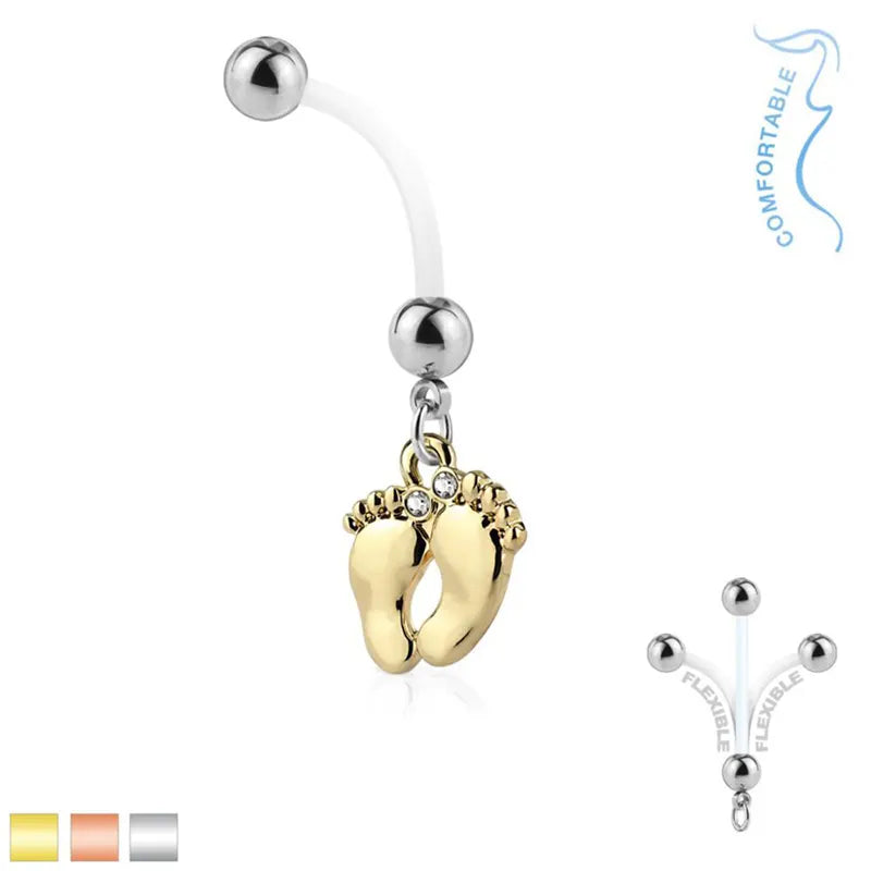 Maternity Belly Piercing with Colorful Dangle Baby Feet