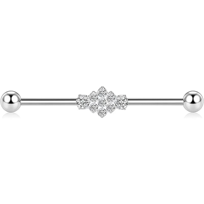 14G 1/2 Inch Band CZ Medical Steel Silver Industrial Barbell