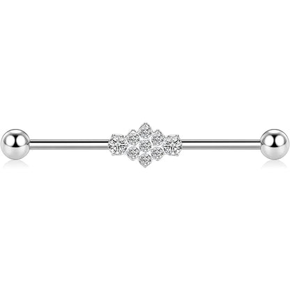 14G 1/2 Inch Band CZ Medical Steel Silver Industrial Barbell