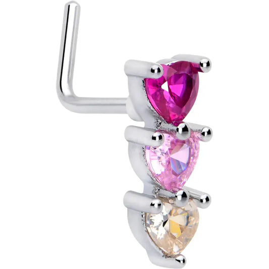 Radiant Heart Trio CZ L Shape Nose Stud