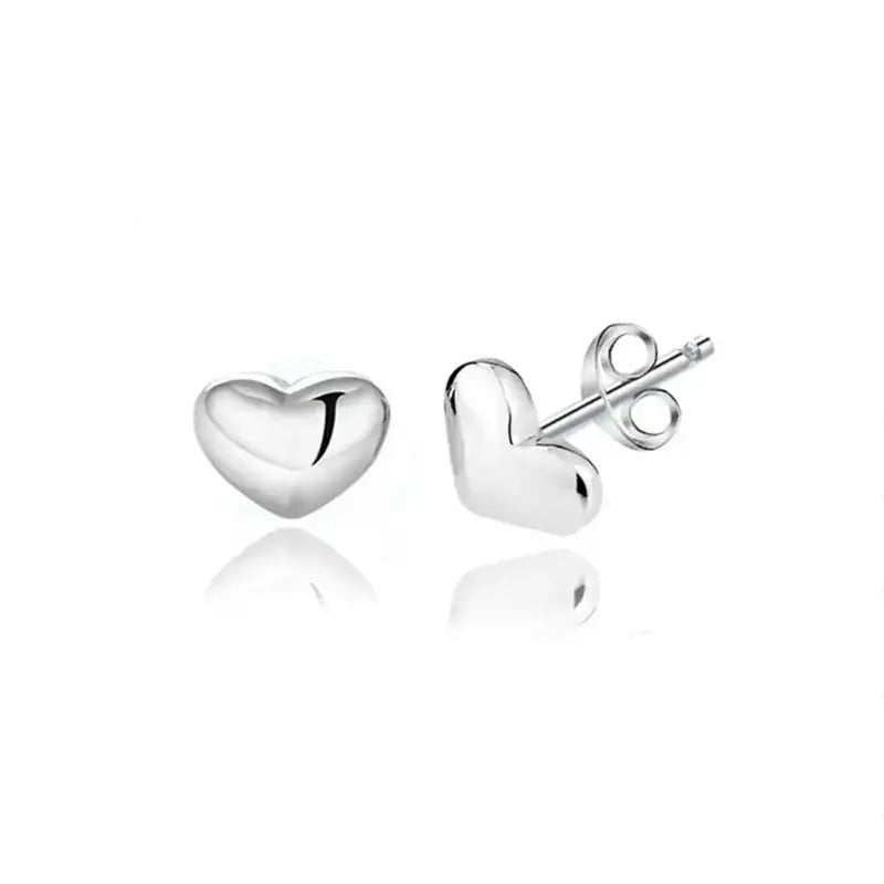 Rhodium-Plated Sterling Silver Heart Ear Studs