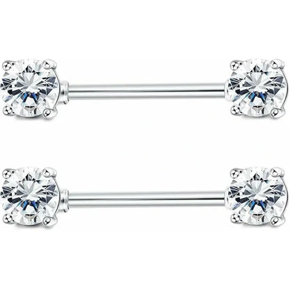 2PCS Sterling Silver 16G CZ Nipple Baraells