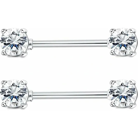 2PCS Sterling Silver 16G CZ Nipple Baraells