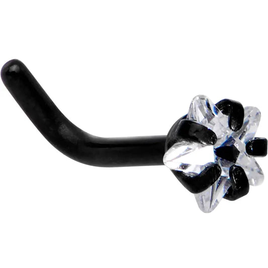 18G 1/4 Clear Star CZ Black Stainless Steel L-Shaped Nose Stud