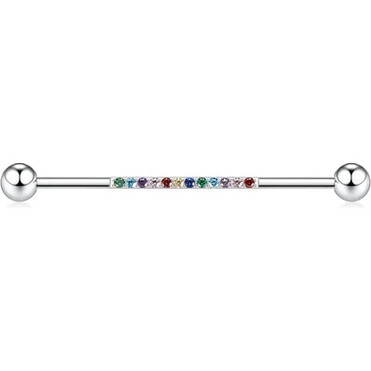 14G Surgical Steel 1/2" Silver Hybrid CZ Industrial Barbell