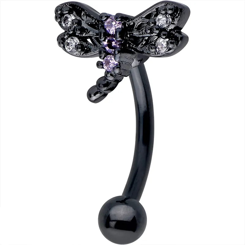 16G 5/16 Midnight Dragonfly Curved Eyebrow Ring