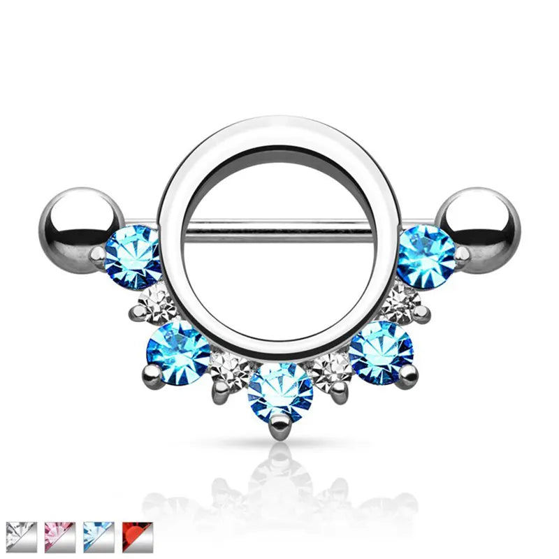 Crowned Cap Nipple Ring with Crystal Gems