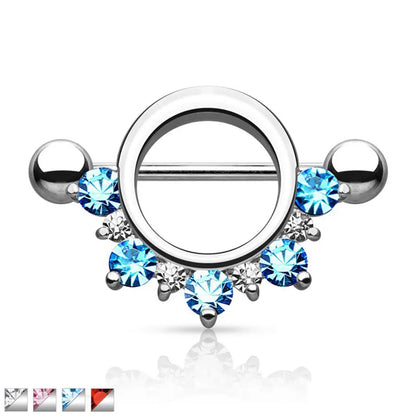 Crowned Cap Nipple Ring with Crystal Gems