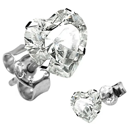 925 Sterling Silver Heart-Shaped CZ Stud Earrings