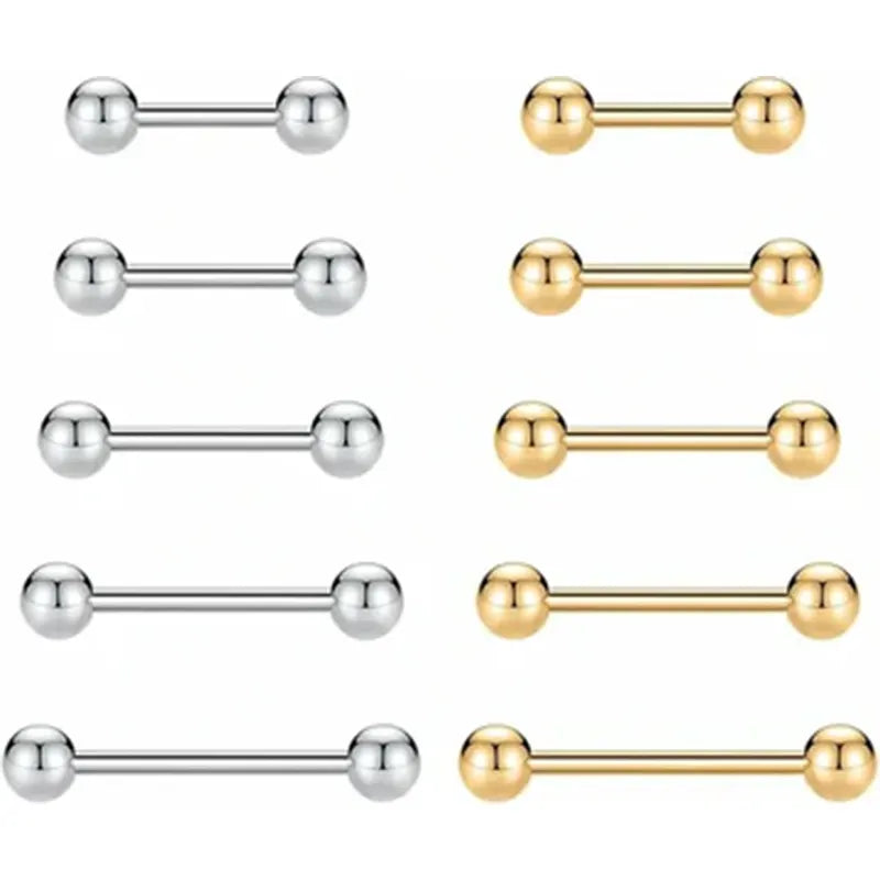 14G Nipple Rings 12mm Nipple Piercings Gold Nipple Barbells 16mm Nipple Jewelry 18mm Long Bar Nipple Ring 20mm Stainless Steel Tongue Barbell Silver 14mm Barbells Piercing Jewelry for Women men