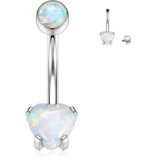 14G G23 3/8 Titanium 10mm Heart Opal Belly Button Ring