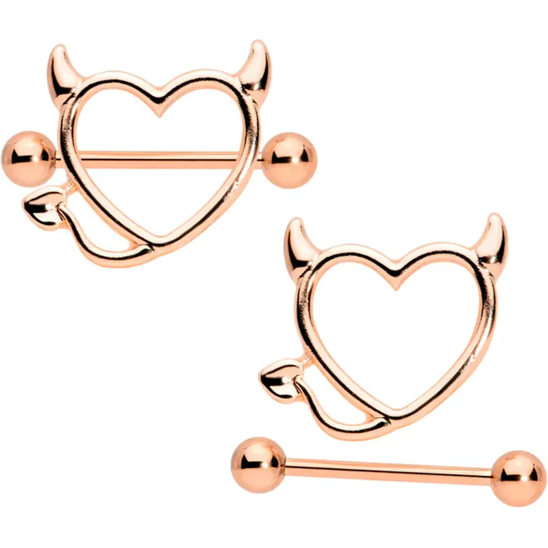 14G 5/8" Valentine Devil Heart Nipple Shields Set