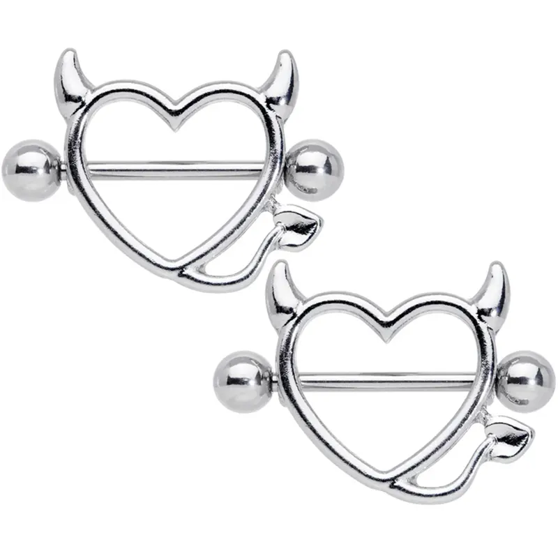 14G 5/8" Valentine Devil Heart Nipple Shields Set