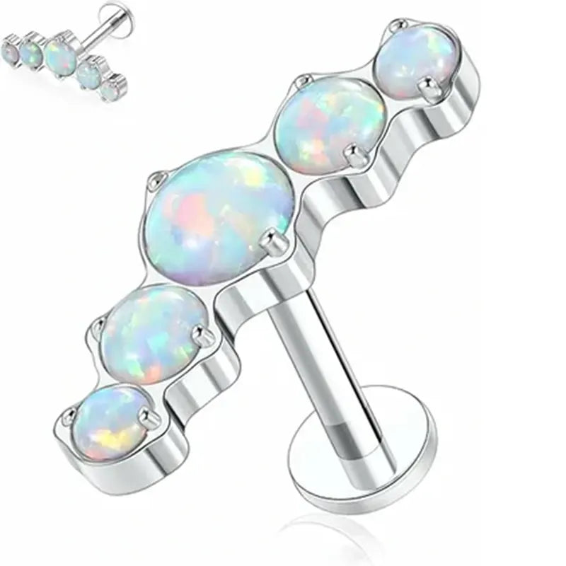 G23 Titanium Labret 16G Tragus Earring 16g Titanium Helix Stud Internally Threaded Labret White Opal Cartilage Monroe Titanium Lip Piercing Lip Studs Tragus Piercing 8mm Labret Studs 16g Silver