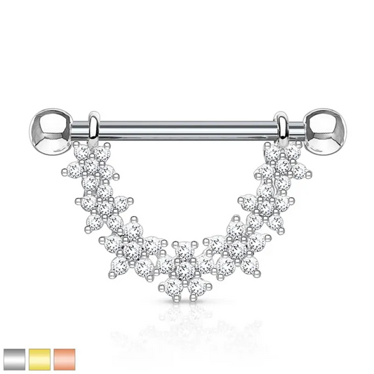 Crystal-Embellished Floral Cap Nipple Ring