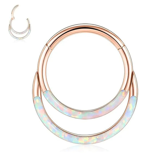 GAGABODY Septum Ring 7mm Rose Gold Daith Earrings Conch Piercing Jewelry 316L Surgical Steel Nose Rings Double White Opal 16G Clicker Hoop