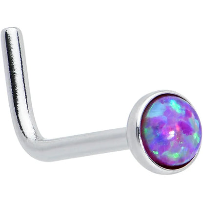 20G 2mm Purple Synthetic Opal Stainless Steel L-Shaped Nose Stud