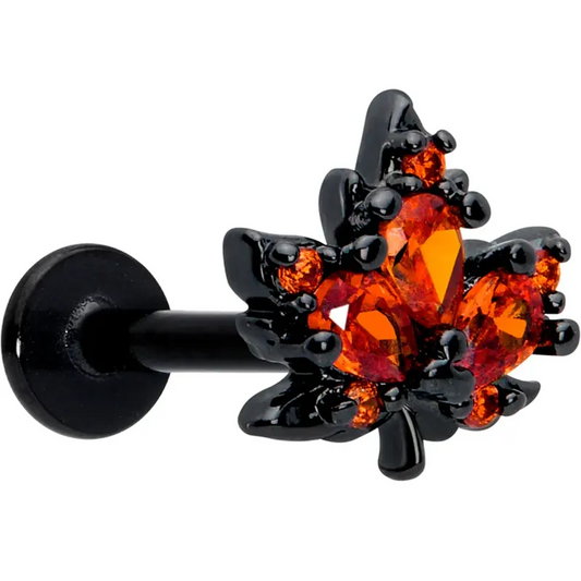 16G Orange CZ Gem Maple Leaf Flatback Earring