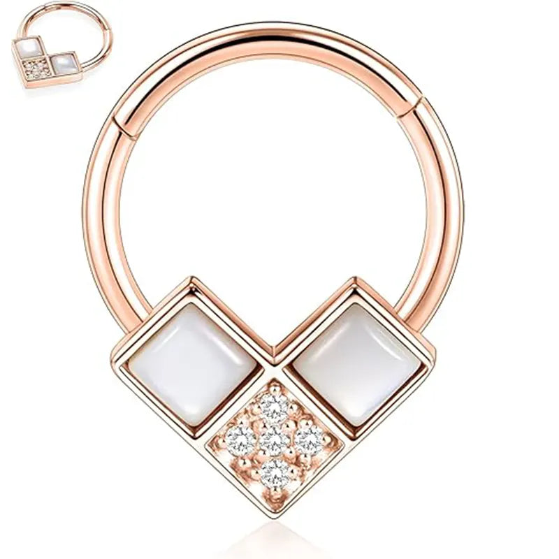 16G Surgical Steel Rose Gold with White Shell Nasal Septal Ring