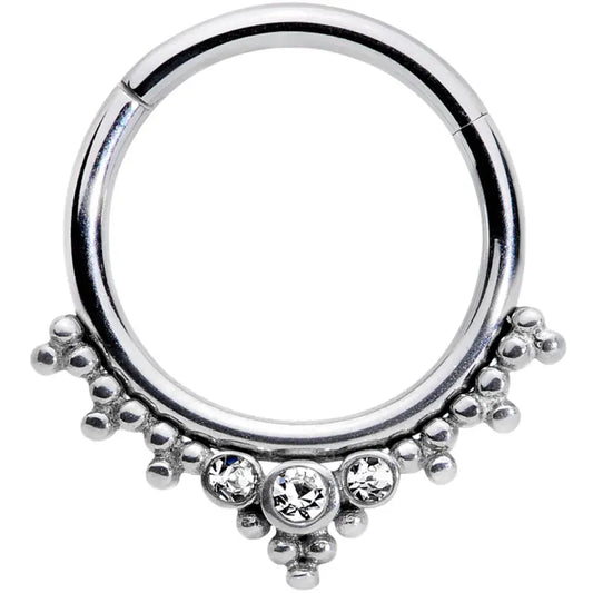 16G 3/8" Clear CZ Gem Triad Hinged Segment Lip Ring