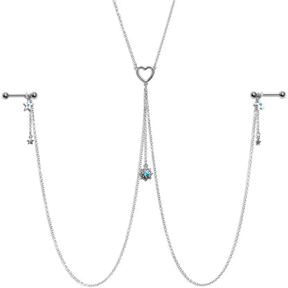 14G 5/8" Blue Gem Sun & Heart Star Nipple Chain